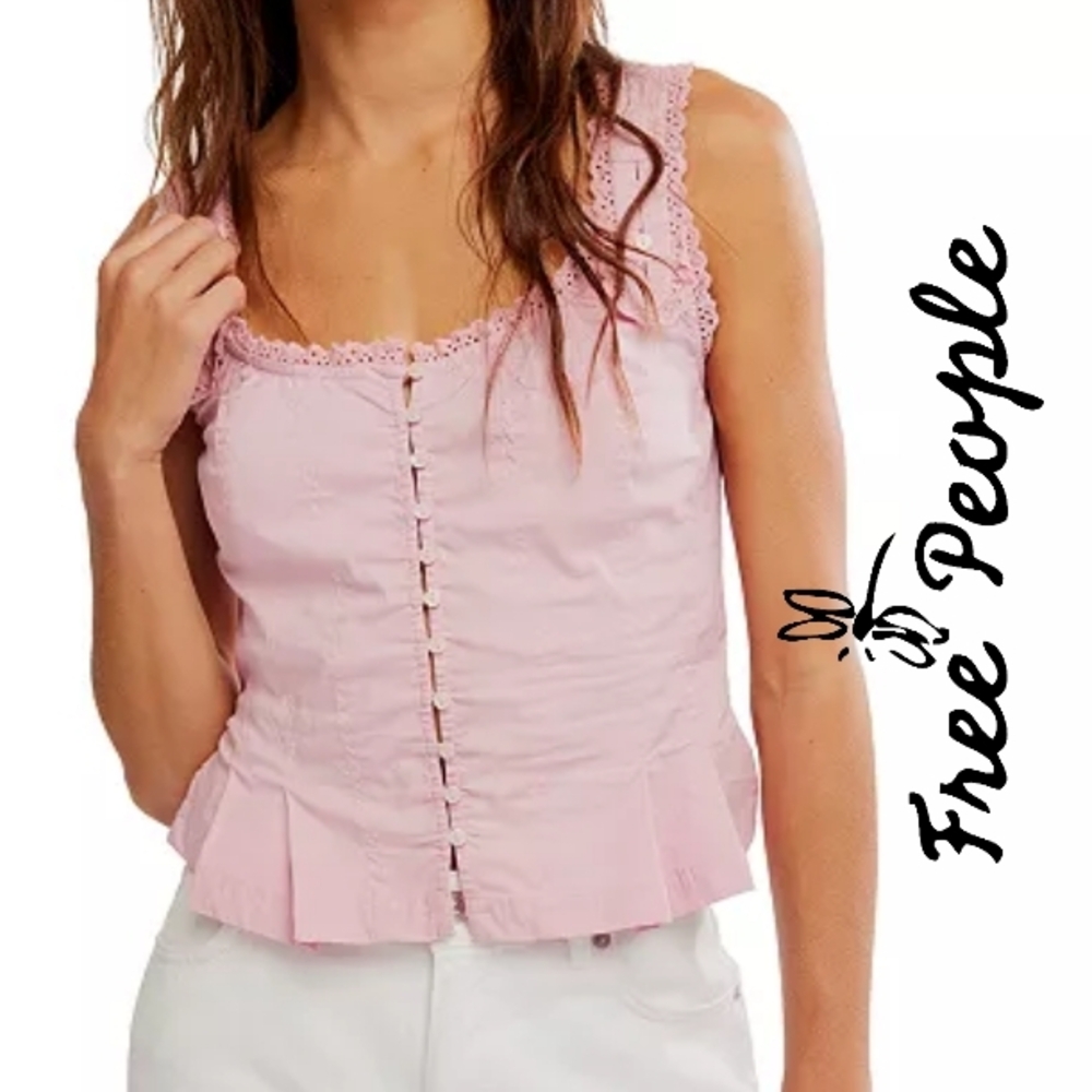 NWT Free People
Bridgette Corset Scoop Neck Solid Top- PINK NECTAR